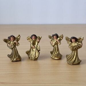 MCM Vtg Gold Hand Painted ITALY Christmas Musical Angel Ornaments Set Lot 4